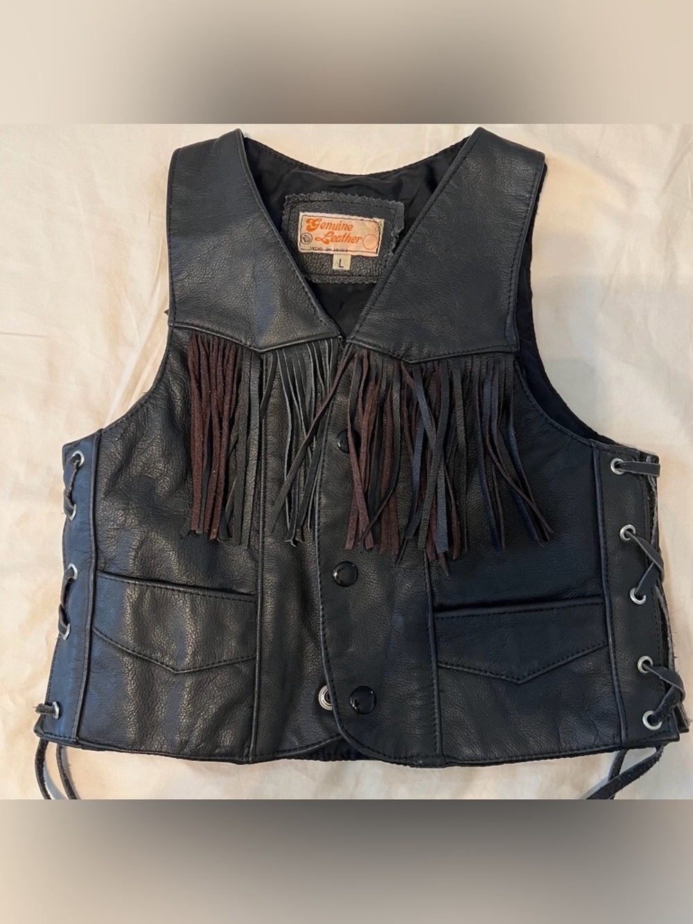 Vintage Leather Kids Black Fringe Vest